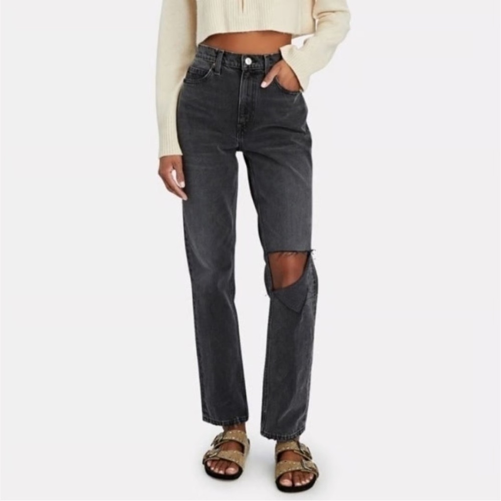 NWT Re/Done 70’s Straight Worn Black With Rip Jeans Size 30